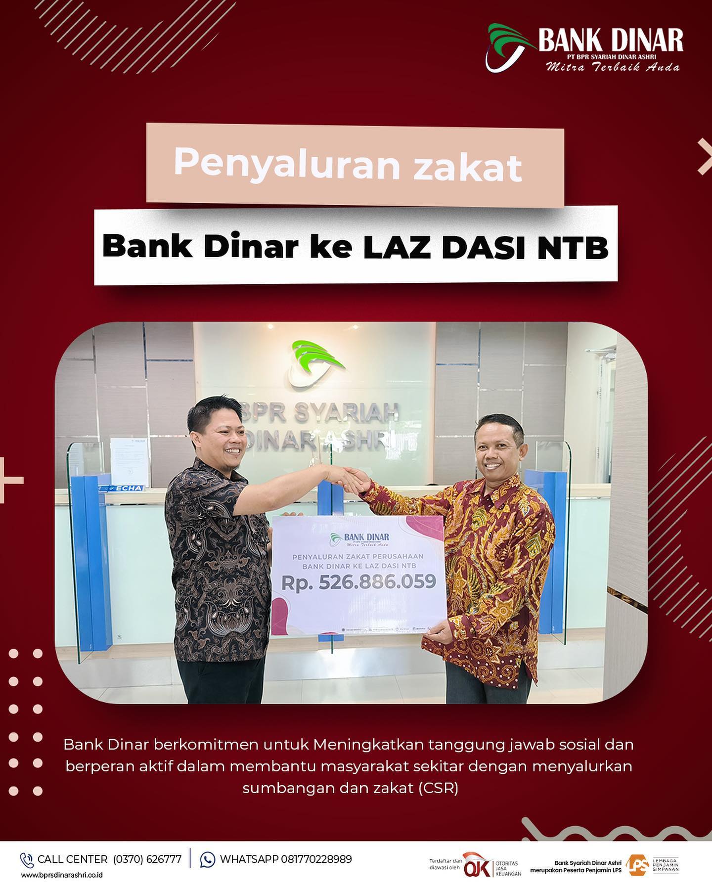 PENYALURAn ZAKAT BANK DINAR KE LAZ DASI NTB